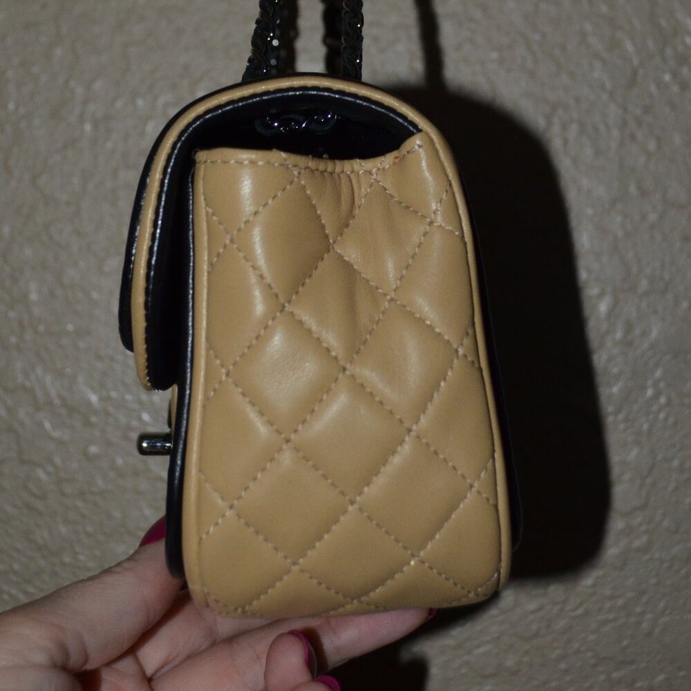 Chanel Black Small Tan Two Tone Flap Chain Strap Crossbody Shoulder Handbag - Picture 6 of 13